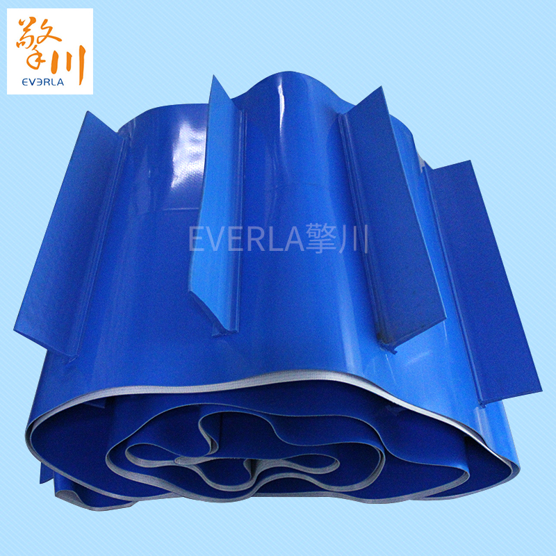PVC藍(lán)色<a href='http://m.zgcinnotown.com.cn/shusongdai/' target='_blank'><u>輸送帶</u></a>加擋板