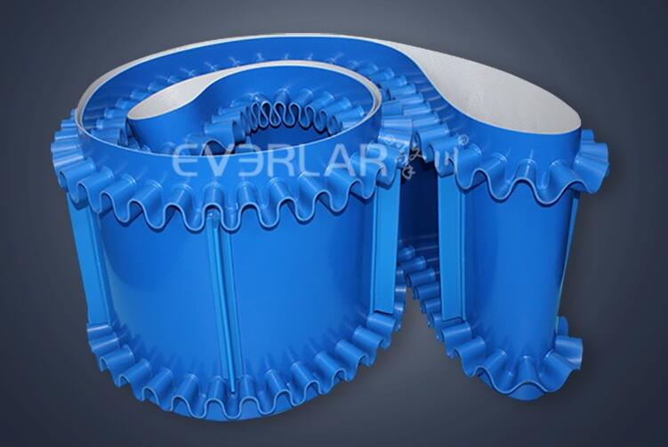 藍色PVC<a href='http://m.zgcinnotown.com.cn/shusongdai/' target='_blank'><u>輸送帶</u></a>加裙邊擋板